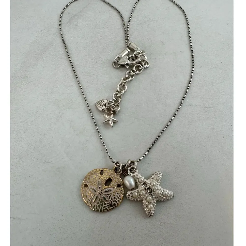 Brighton Starfish Sand dollar Pearl Necklace missing 2 seed pearls